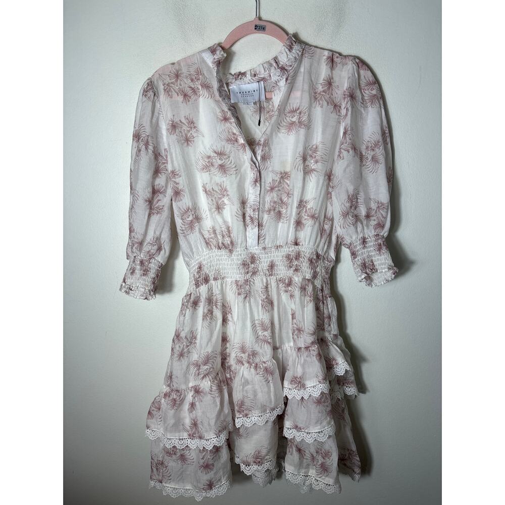 The Shirt Dress by Rochelle Behrens White Purple Knee Length Dress Sz L
